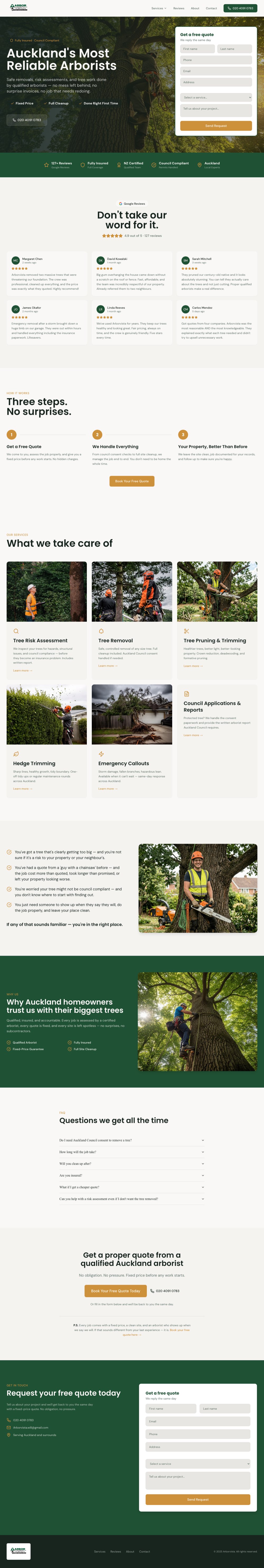 The Arbor Vista website, full page