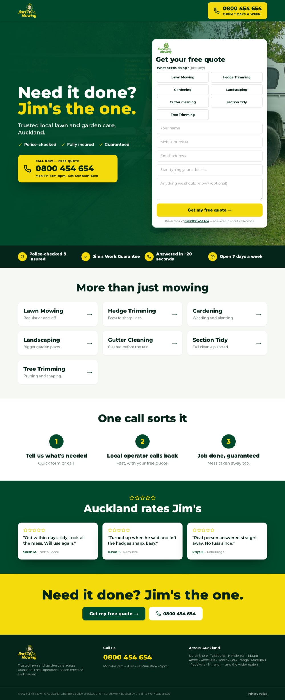 The Jim’s Mowing Auckland website, full page