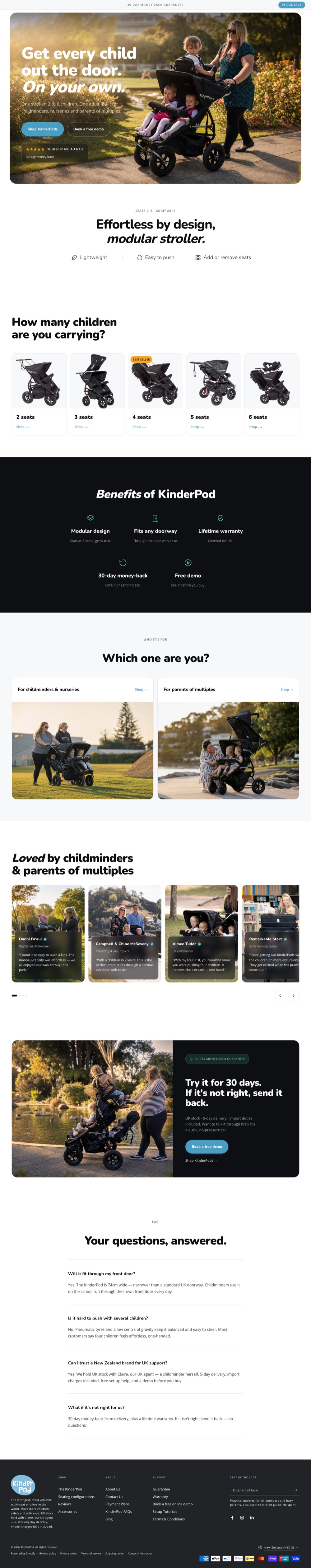 The Kinderpod website, full page